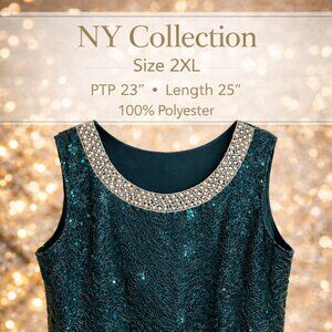 NY Collection Women's Sleeveless Sequined Tank Top – (Emerald/Teal color) XXL